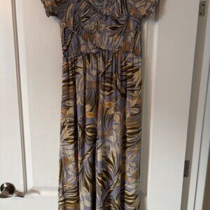 Smocked bodice Jumpsuit, off/on shoulder, tropical M fits a Small